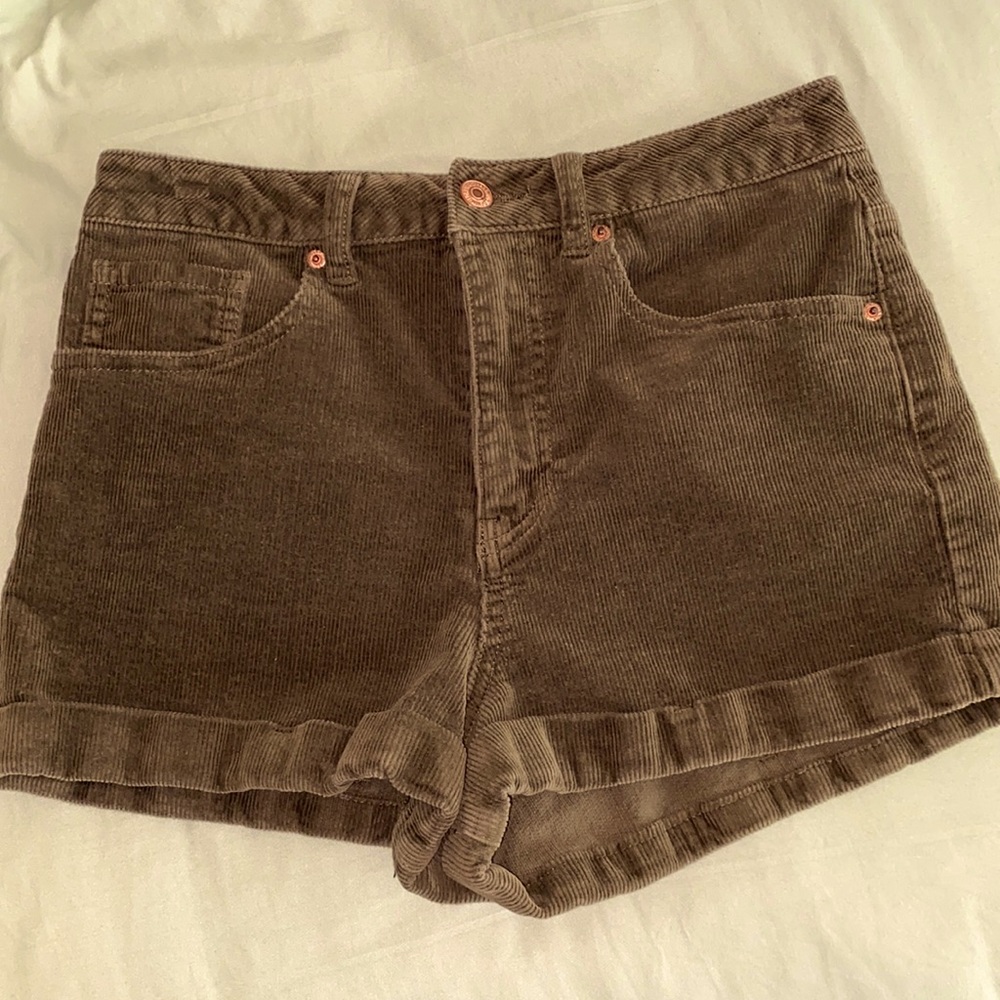 High Waisted Green Corduroy Shorts
